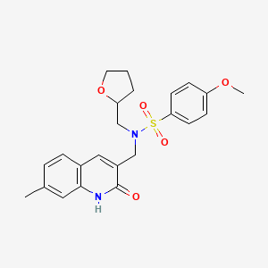 molecular formula C23H26N2O5S B7704908 N-((2-hydroxy-7-methylquinolin-3-yl)methyl)-4-methoxy-N-((tetrahydrofuran-2-yl)methyl)benzenesulfonamide 