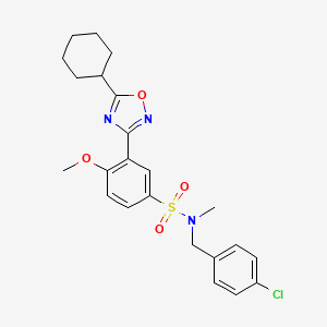 molecular formula C23H26ClN3O4S B7704991 N-(4-chlorobenzyl)-3-(5-cyclohexyl-1,2,4-oxadiazol-3-yl)-4-methoxy-N-methylbenzenesulfonamide 