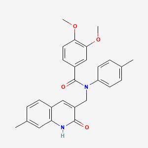 molecular formula C27H26N2O4 B7705027 N-((2-hydroxy-7-methylquinolin-3-yl)methyl)-3,4-dimethoxy-N-(p-tolyl)benzamide 