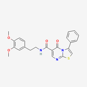 molecular formula C23H21N3O4S B7705046 N-(3-methoxypropyl)-5-oxo-3-phenyl-5H-[1,3]thiazolo[3,2-a]pyrimidine-6-carboxamide 