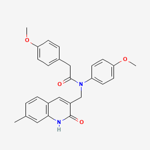 molecular formula C27H26N2O4 B7705068 N-((2-hydroxy-7-methylquinolin-3-yl)methyl)-N,2-bis(4-methoxyphenyl)acetamide 