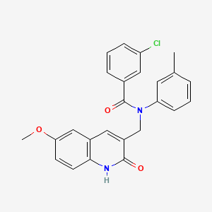 molecular formula C25H21ClN2O3 B7705106 3-chloro-N-((2-hydroxy-6-methoxyquinolin-3-yl)methyl)-N-(m-tolyl)benzamide 