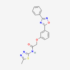 molecular formula C19H15N5O3S B7705205 N-(5-methyl-1,3,4-thiadiazol-2-yl)-2-(3-(3-phenyl-1,2,4-oxadiazol-5-yl)phenoxy)acetamide 