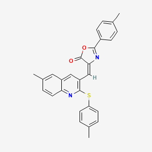 molecular formula C28H22N2O2S B7705309 (E)-4-((6-methyl-2-(p-tolylthio)quinolin-3-yl)methylene)-2-(p-tolyl)oxazol-5(4H)-one 