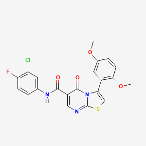 molecular formula C21H15ClFN3O4S B7705363 3-(2,5-dimethoxyphenyl)-N-(2-methoxyphenyl)-5-oxo-5H-[1,3]thiazolo[3,2-a]pyrimidine-6-carboxamide 