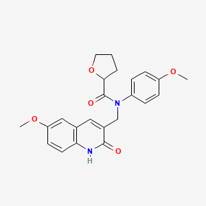 molecular formula C23H24N2O5 B7705451 N-((2-hydroxy-6-methoxyquinolin-3-yl)methyl)-N-(4-methoxyphenyl)tetrahydrofuran-2-carboxamide 
