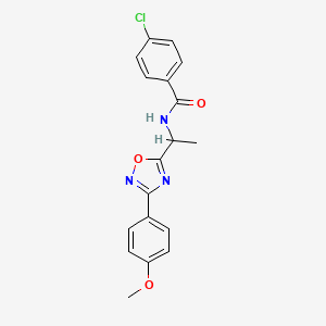 molecular formula C18H16ClN3O3 B7705473 4-chloro-N-(1-(3-(4-methoxyphenyl)-1,2,4-oxadiazol-5-yl)ethyl)benzamide 