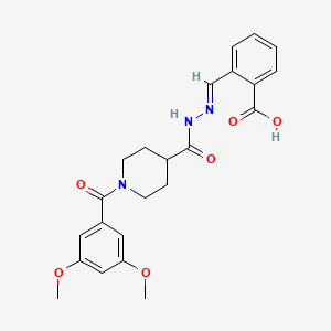 (E)-2-((2-(1-(3,5-dimethoxybenzoyl)piperidine-4-carbonyl)hydrazono)methyl)benzoic acid