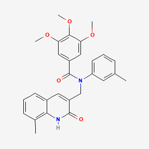 molecular formula C28H28N2O5 B7705630 N-((2-hydroxy-8-methylquinolin-3-yl)methyl)-3,4,5-trimethoxy-N-(m-tolyl)benzamide 