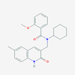 molecular formula C25H28N2O3 B7705656 N-cyclohexyl-N-((2-hydroxy-6-methylquinolin-3-yl)methyl)-2-methoxybenzamide 
