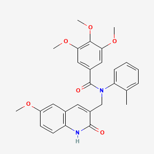 molecular formula C28H28N2O6 B7705671 N-((2-hydroxy-6-methoxyquinolin-3-yl)methyl)-3,4,5-trimethoxy-N-(o-tolyl)benzamide 