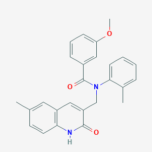 molecular formula C26H24N2O3 B7705728 N-((2-hydroxy-6-methylquinolin-3-yl)methyl)-3-methoxy-N-(o-tolyl)benzamide 