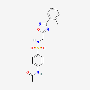 molecular formula C18H18N4O4S B7705768 N-(4-(N-((3-(o-tolyl)-1,2,4-oxadiazol-5-yl)methyl)sulfamoyl)phenyl)acetamide 
