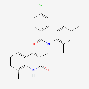 molecular formula C26H23ClN2O2 B7705782 4-chloro-N-(2,4-dimethylphenyl)-N-((2-hydroxy-8-methylquinolin-3-yl)methyl)benzamide 