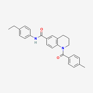 molecular formula C26H26N2O2 B7705829 N-cyclopentyl-1-(4-methylbenzoyl)-1,2,3,4-tetrahydroquinoline-6-carboxamide 
