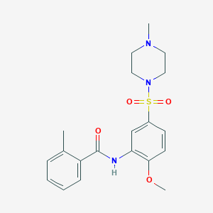 molecular formula C20H25N3O4S B7705902 N-(2-methoxy-5-((4-methylpiperazin-1-yl)sulfonyl)phenyl)-2-methylbenzamide 