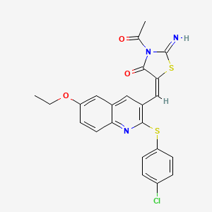 molecular formula C23H18ClN3O3S2 B7706045 (E)-3-acetyl-5-((2-((4-chlorophenyl)thio)-6-ethoxyquinolin-3-yl)methylene)-2-iminothiazolidin-4-one 