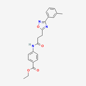 molecular formula C21H21N3O4 B7706171 ethyl 4-(3-(3-(m-tolyl)-1,2,4-oxadiazol-5-yl)propanamido)benzoate 