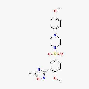 molecular formula C21H24N4O5S B7706200 3-(2-methoxy-5-((4-(4-methoxyphenyl)piperazin-1-yl)sulfonyl)phenyl)-5-methyl-1,2,4-oxadiazole 