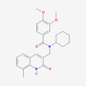 molecular formula C26H30N2O4 B7706301 N-cyclohexyl-N-((2-hydroxy-8-methylquinolin-3-yl)methyl)-3,4-dimethoxybenzamide 