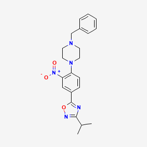 molecular formula C22H25N5O3 B7706351 5-(4-(4-benzylpiperazin-1-yl)-3-nitrophenyl)-3-isopropyl-1,2,4-oxadiazole 