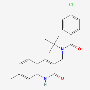 molecular formula C22H23ClN2O2 B7706481 N-(tert-butyl)-4-chloro-N-((2-hydroxy-7-methylquinolin-3-yl)methyl)benzamide 