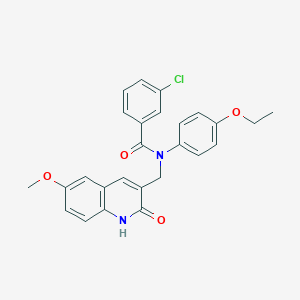 molecular formula C26H23ClN2O4 B7706521 3-chloro-N-(4-ethoxyphenyl)-N-[(2-hydroxy-6-methoxyquinolin-3-yl)methyl]benzamide 