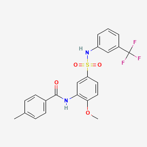 molecular formula C22H19F3N2O4S B7706642 N-[2-methoxy-5-(pyrrolidine-1-sulfonyl)phenyl]-4-methylbenzamide 