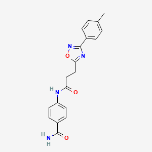 4-(3-(3-(p-tolyl)-1,2,4-oxadiazol-5-yl)propanamido)benzamide