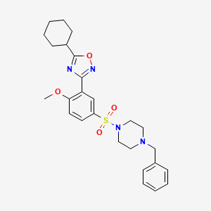 3-(5-((4-benzylpiperazin-1-yl)sulfonyl)-2-methoxyphenyl)-5-cyclohexyl-1,2,4-oxadiazole