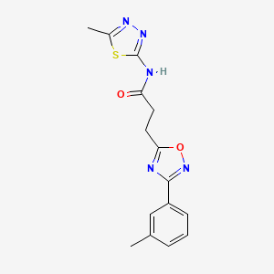 molecular formula C15H15N5O2S B7707091 N-(5-methyl-1,3,4-thiadiazol-2-yl)-3-(3-(m-tolyl)-1,2,4-oxadiazol-5-yl)propanamide 