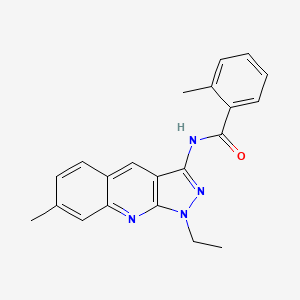 molecular formula C21H20N4O B7707108 N-(1-ethyl-7-methyl-1H-pyrazolo[3,4-b]quinolin-3-yl)-2-methylbenzamide 