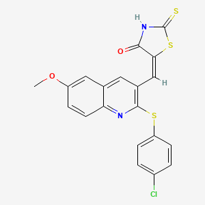 molecular formula C20H13ClN2O2S3 B7707153 (E)-5-((2-((4-chlorophenyl)thio)-6-methoxyquinolin-3-yl)methylene)-2-thioxothiazolidin-4-one 