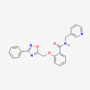 molecular formula C22H18N4O3 B7707154 2-((3-phenyl-1,2,4-oxadiazol-5-yl)methoxy)-N-(pyridin-3-ylmethyl)benzamide 