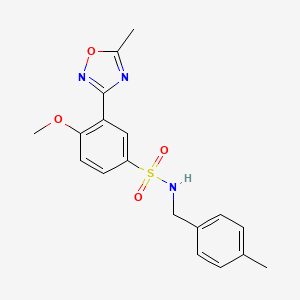 molecular formula C18H19N3O4S B7707177 4-methoxy-3-(5-methyl-1,2,4-oxadiazol-3-yl)-N-(4-methylbenzyl)benzenesulfonamide 