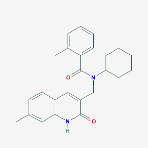 molecular formula C25H28N2O2 B7708027 N-cyclohexyl-N-((2-hydroxy-7-methylquinolin-3-yl)methyl)-2-methylbenzamide 