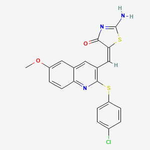 molecular formula C20H14ClN3O2S2 B7708079 (E)-5-((2-((4-chlorophenyl)thio)-6-methoxyquinolin-3-yl)methylene)-2-iminothiazolidin-4-one 