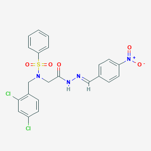 molecular formula C22H18Cl2N4O5S B7708113 2-[benzenesulfonyl-[(2,4-dichlorophenyl)methyl]amino]-N-[(E)-(4-nitrophenyl)methylideneamino]acetamide 