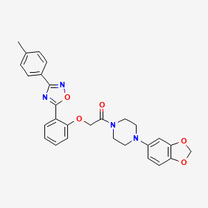 molecular formula C28H26N4O5 B7708456 1-[4-(2H-1,3-Benzodioxol-5-YL)piperazin-1-YL]-2-{2-[3-(4-methylphenyl)-1,2,4-oxadiazol-5-YL]phenoxy}ethan-1-one 