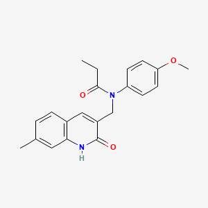 molecular formula C21H22N2O3 B7708538 N-((2-hydroxy-7-methylquinolin-3-yl)methyl)-N-(4-methoxyphenyl)propionamide 