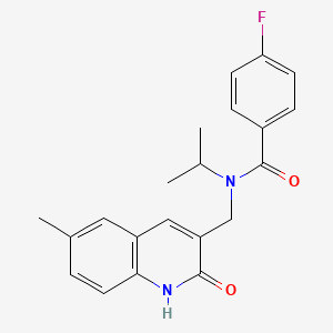 molecular formula C21H21FN2O2 B7708575 4-fluoro-N-[(6-methyl-2-oxo-1H-quinolin-3-yl)methyl]-N-propan-2-ylbenzamide 