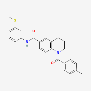 molecular formula C25H24N2O2S B7709348 N-(4-fluorophenyl)-1-(4-methylbenzoyl)-1,2,3,4-tetrahydroquinoline-6-carboxamide 