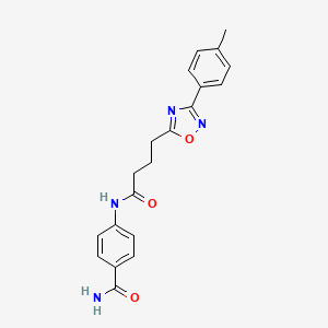 molecular formula C20H20N4O3 B7709366 4-(4-(3-(p-tolyl)-1,2,4-oxadiazol-5-yl)butanamido)benzamide 