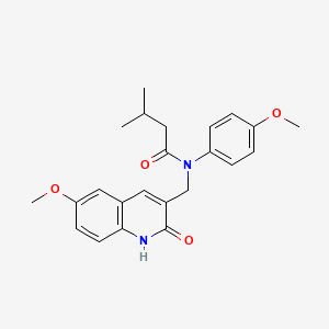 molecular formula C23H26N2O4 B7709409 N-((2-hydroxy-6-methoxyquinolin-3-yl)methyl)-N-(4-methoxyphenyl)-3-methylbutanamide 