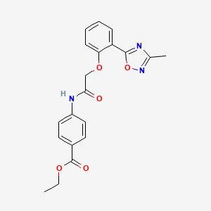 molecular formula C20H19N3O5 B7709503 ethyl 4-(2-(2-(3-methyl-1,2,4-oxadiazol-5-yl)phenoxy)acetamido)benzoate 