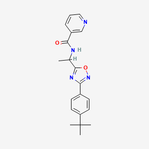 molecular formula C20H22N4O2 B7709526 N-(1-(3-(4-(tert-butyl)phenyl)-1,2,4-oxadiazol-5-yl)ethyl)nicotinamide 