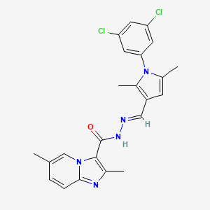 molecular formula C23H21Cl2N5O B7709548 (E)-N'-((1-(3,5-dichlorophenyl)-2,5-dimethyl-1H-pyrrol-3-yl)methylene)-2,6-dimethylimidazo[1,2-a]pyridine-3-carbohydrazide CAS No. 445428-39-7