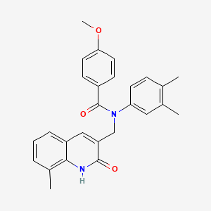 N-(3,4-dimethylphenyl)-N-((2-hydroxy-8-methylquinolin-3-yl)methyl)-4-methoxybenzamide