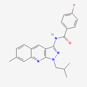 molecular formula C22H21FN4O B7709706 4-fluoro-N-(1-isobutyl-7-methyl-1H-pyrazolo[3,4-b]quinolin-3-yl)benzamide 
