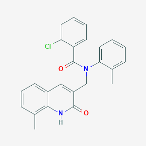 molecular formula C25H21ClN2O2 B7709711 2-chloro-N-((2-hydroxy-8-methylquinolin-3-yl)methyl)-N-(o-tolyl)benzamide 